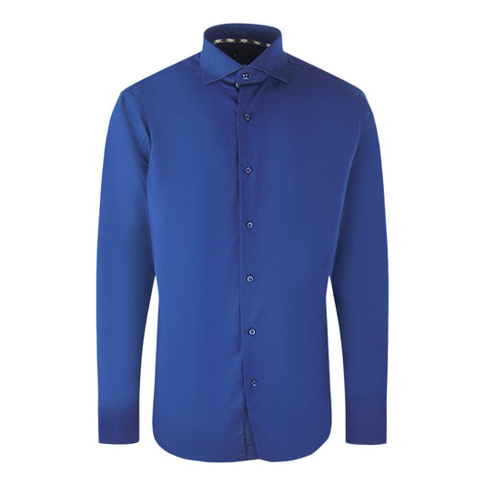 Aquascutum Plain Long Sleeve Navy Blue Shirt