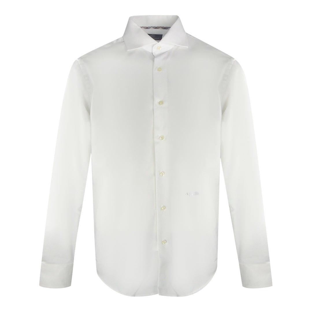 Aquascutum Embroidered Logo Long Sleeve White Shirt