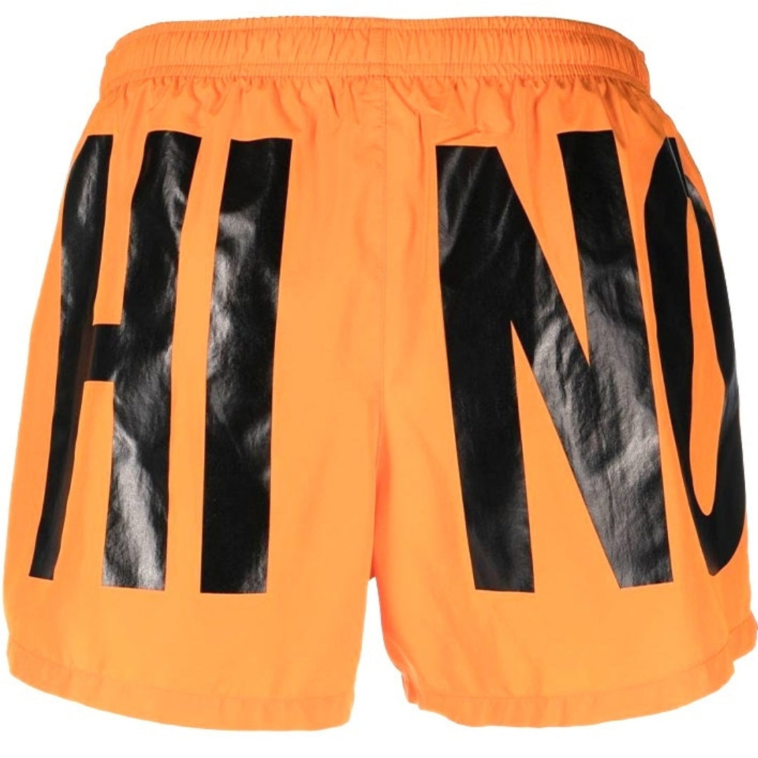 Moschino Brand Print Logo Bright Orange Short Swim Shorts M