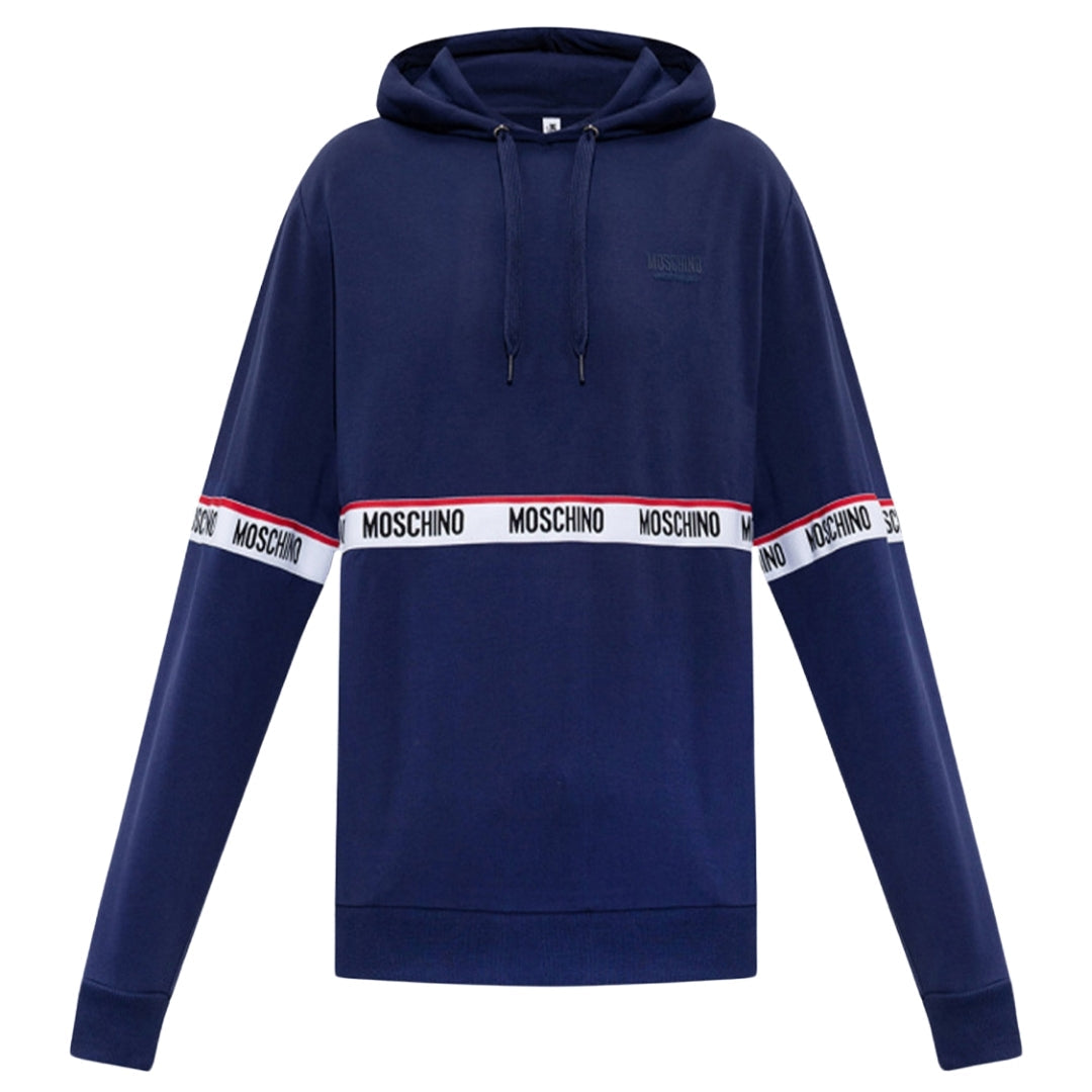 Moschino Branded Taped Chest Navy Blue Hoodie S