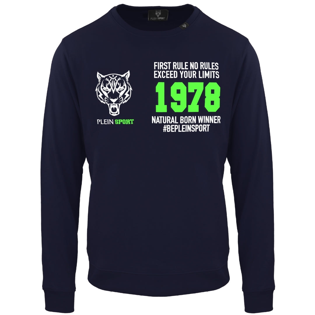 Plein Sport Green Natural Born Winner Logo Navy Blue Jumper S