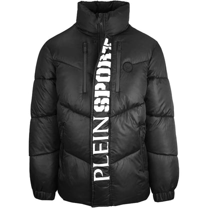 Plein Sport Bold Vertical Logo Shiny Padded Black Jacket S