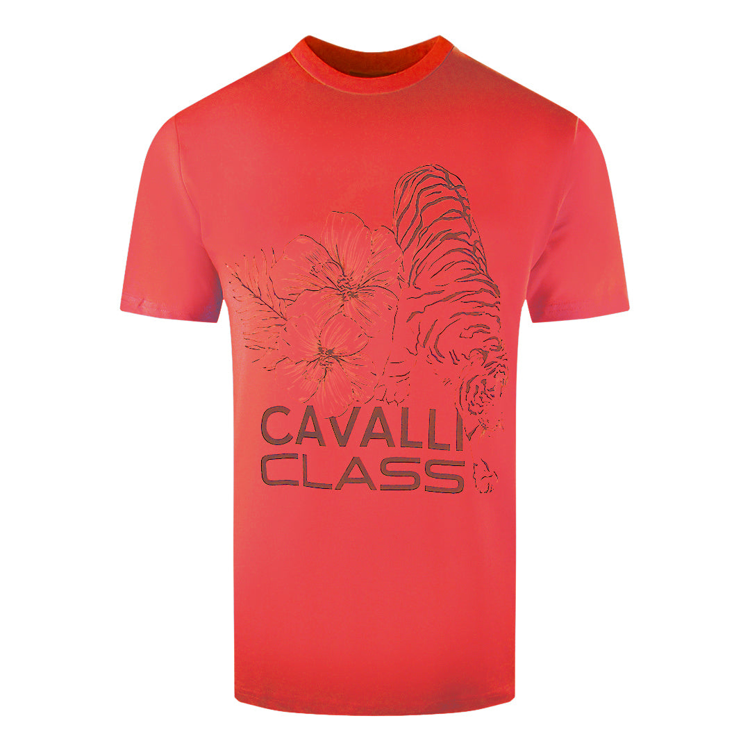 Cavalli Class Floral Tiger Design Red T-Shirt M