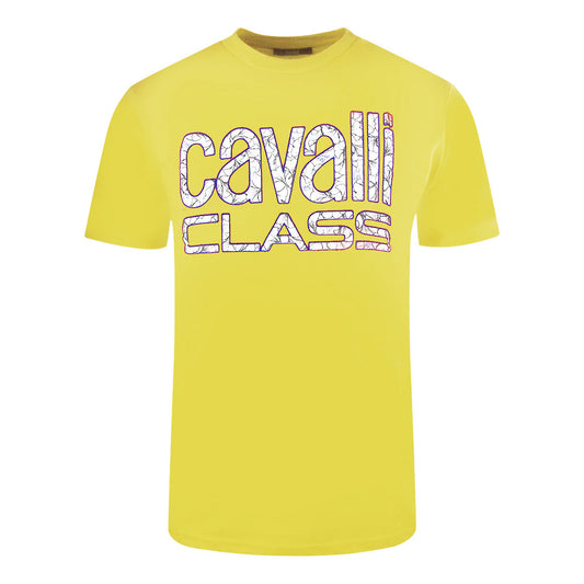 Cavalli Class Bold Floral Logo Yellow T-Shirt M