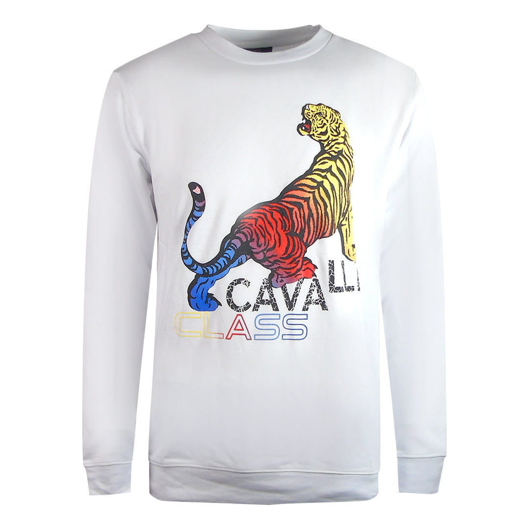 Cavalli Class Bold Tiger Design White Sweatshirt M