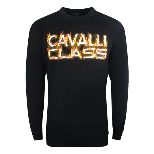 Cavalli Class Fire Logo Design Black Sweatshirt