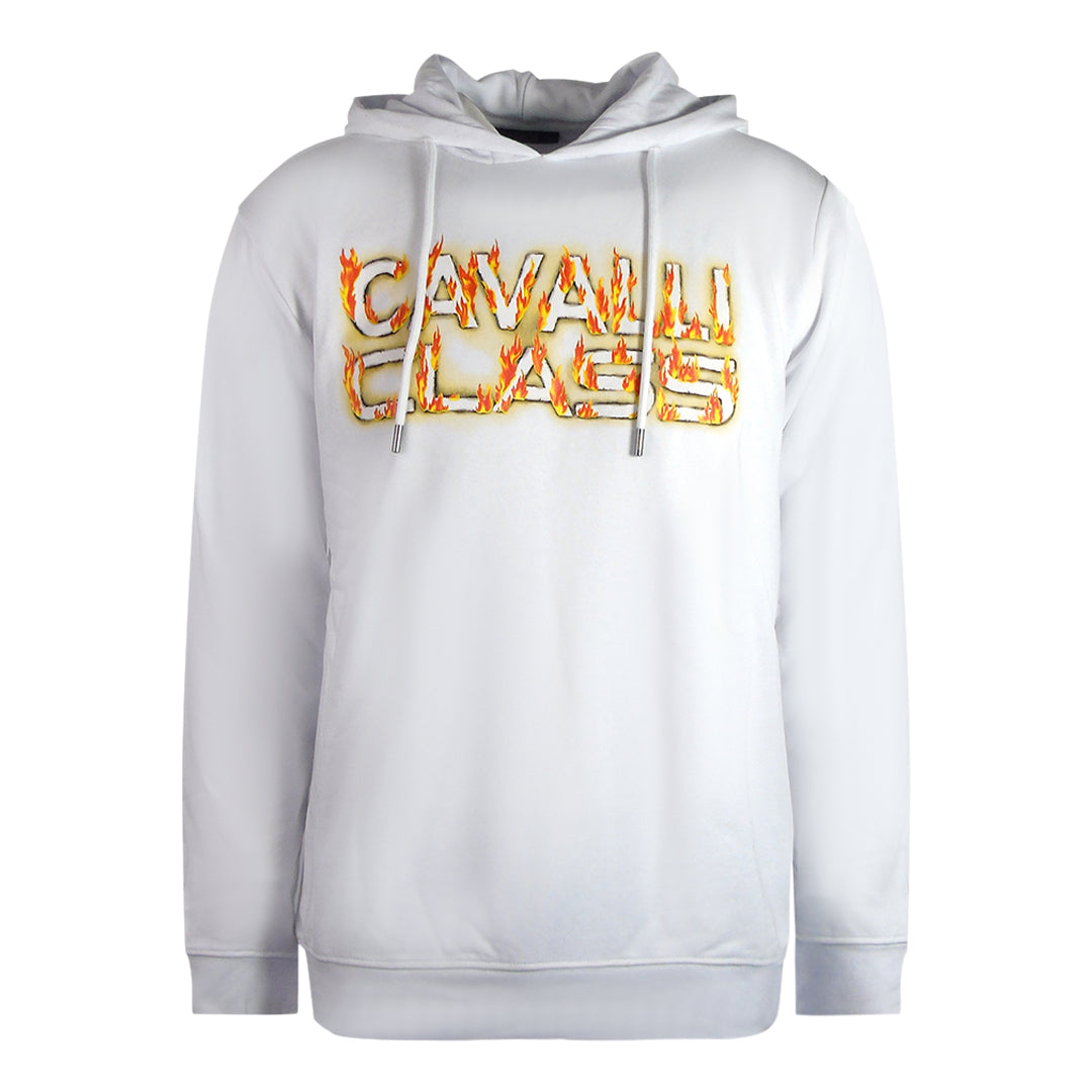 Cavalli Class Fire Logo White Hoodie M