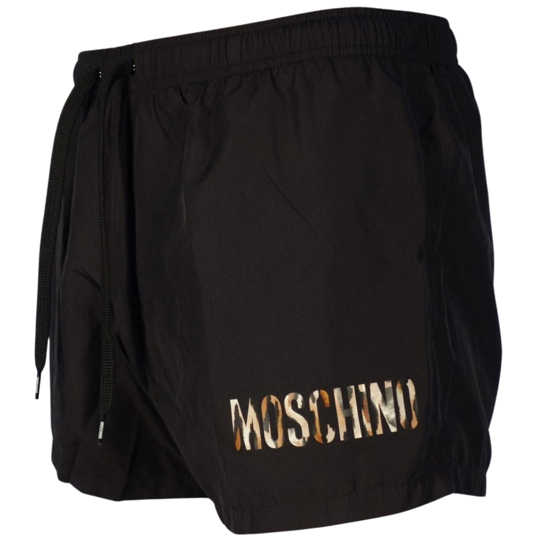 Moschino Small Leopard Print Design Black Short Swim Shorts XS