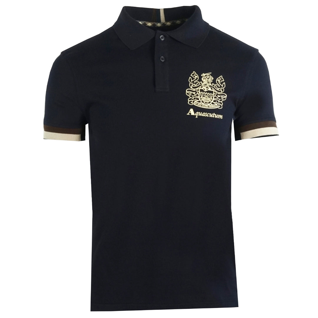 Aquascutum Aldis Crest Logo Navy Polo Shirt - Nova Clothing